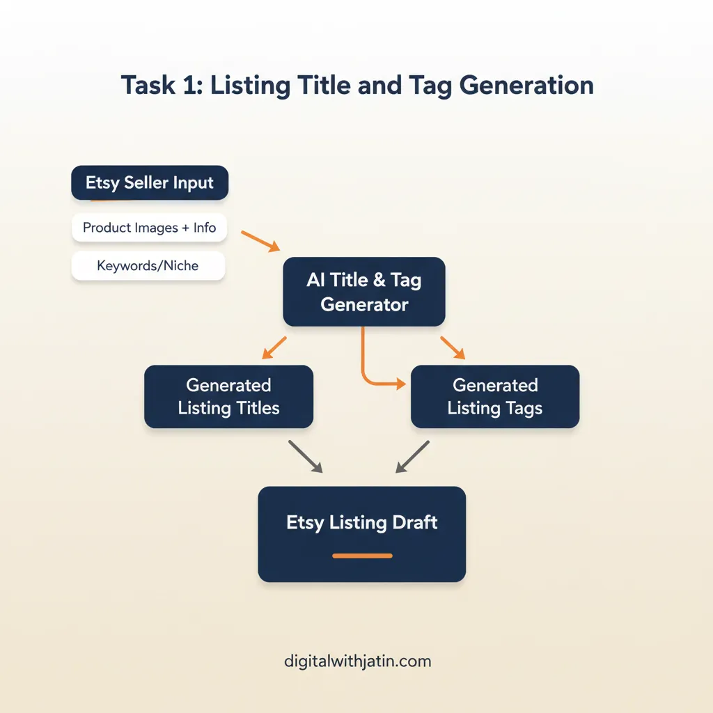 Diagram illustrating task 1: listing title and tag generation for etsy seo ai