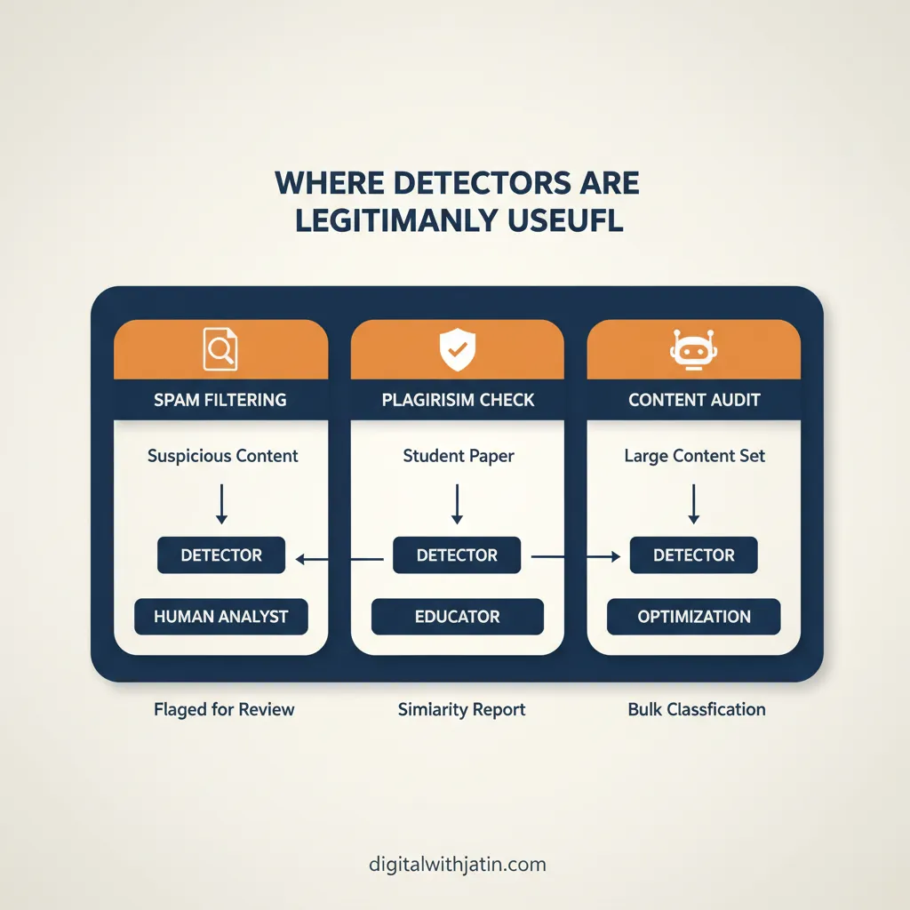 Diagram illustrating where detectors are legitimately useful for kazan seo ai detector