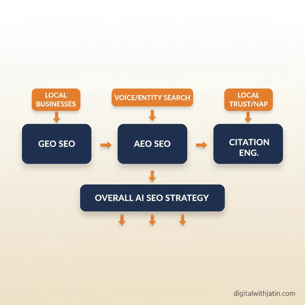 Diagram illustrating which term to use and when for what is ai seo called