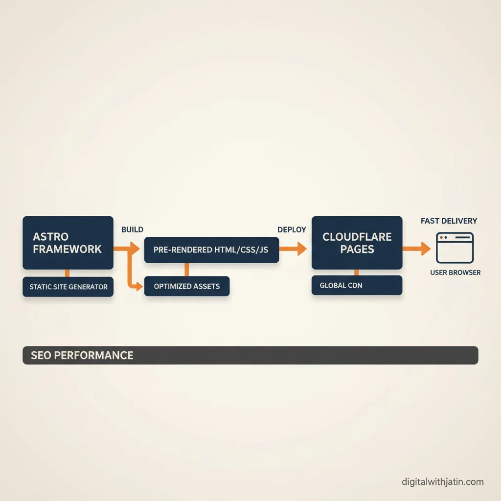 Diagram illustrating astro on cloudflare pages: the technical benchmark for which ai website builder is best for seo