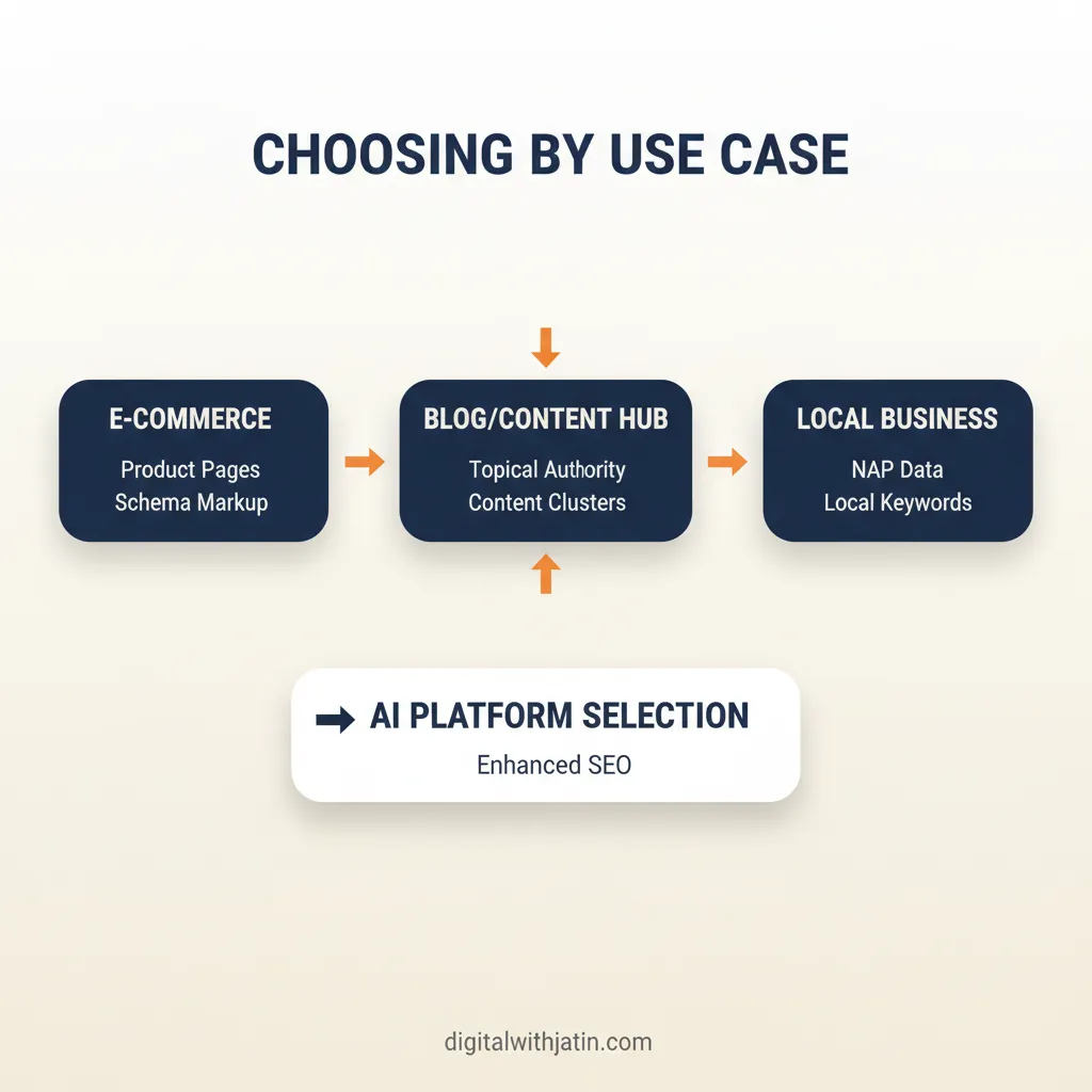Diagram illustrating choosing by use case for which ai website builder is best for seo